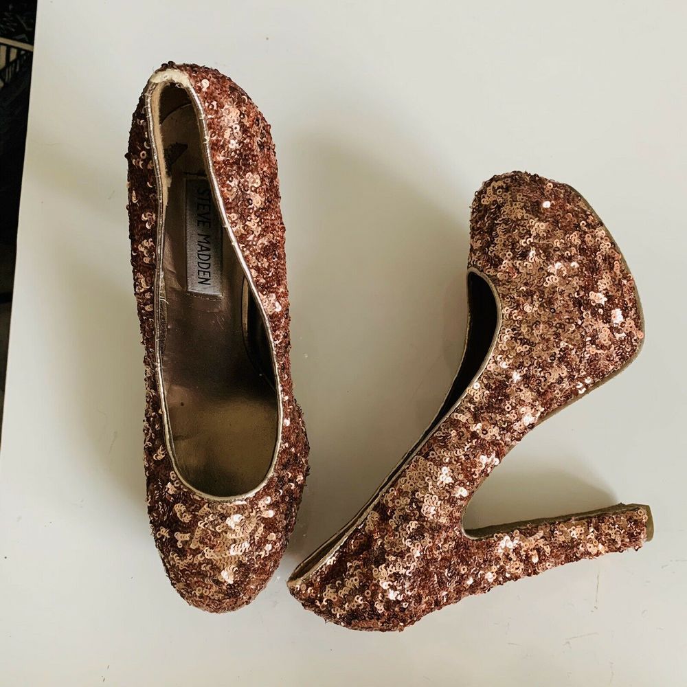 Steve Madden P-Rebaa Rose Gold Sequin Heels - Picture 3 of 5